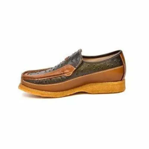 British Walkers Harlem Men's Olive and Khaki Leather Crepe Sole Slip On Shoes