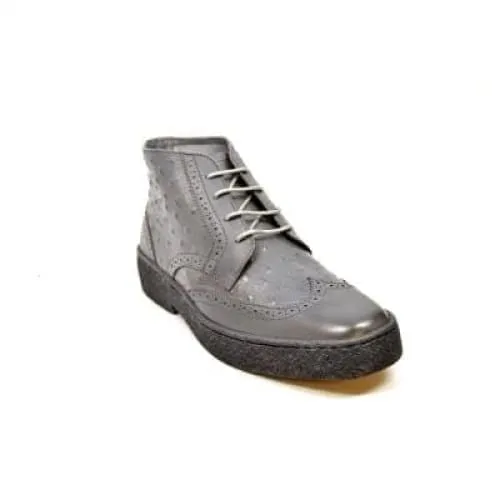 British Walkers Playboy Wingtips Limited Edition Men's Gray Ostrich Leather High Top Boots