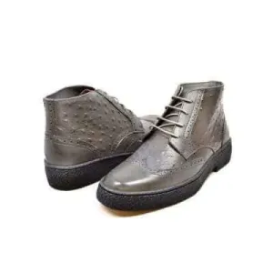 British Walkers Playboy Wingtips Limited Edition Men's Gray Ostrich Leather High Top Boots