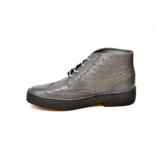 British Walkers Playboy Wingtips Limited Edition Men's Gray Ostrich Leather High Top Boots