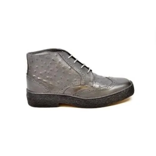 British Walkers Playboy Wingtips Limited Edition Men's Gray Ostrich Leather High Top Boots