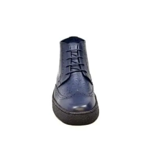 British Walkers Playboy Wingtips Men's Navy Blue Ostrich Leather High Top Boots