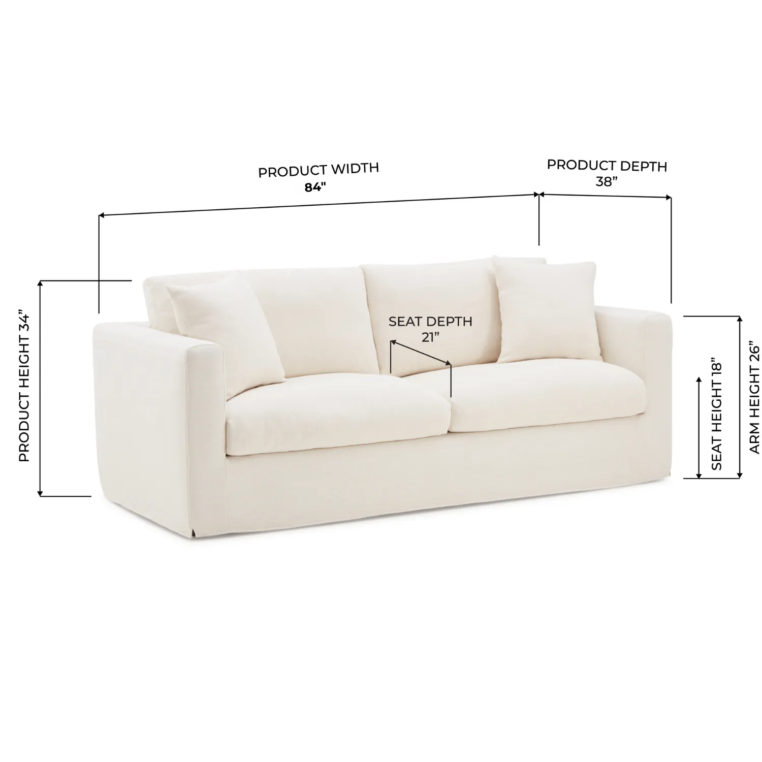 Bungalow 84" Cream Linen Slipcover Sofa