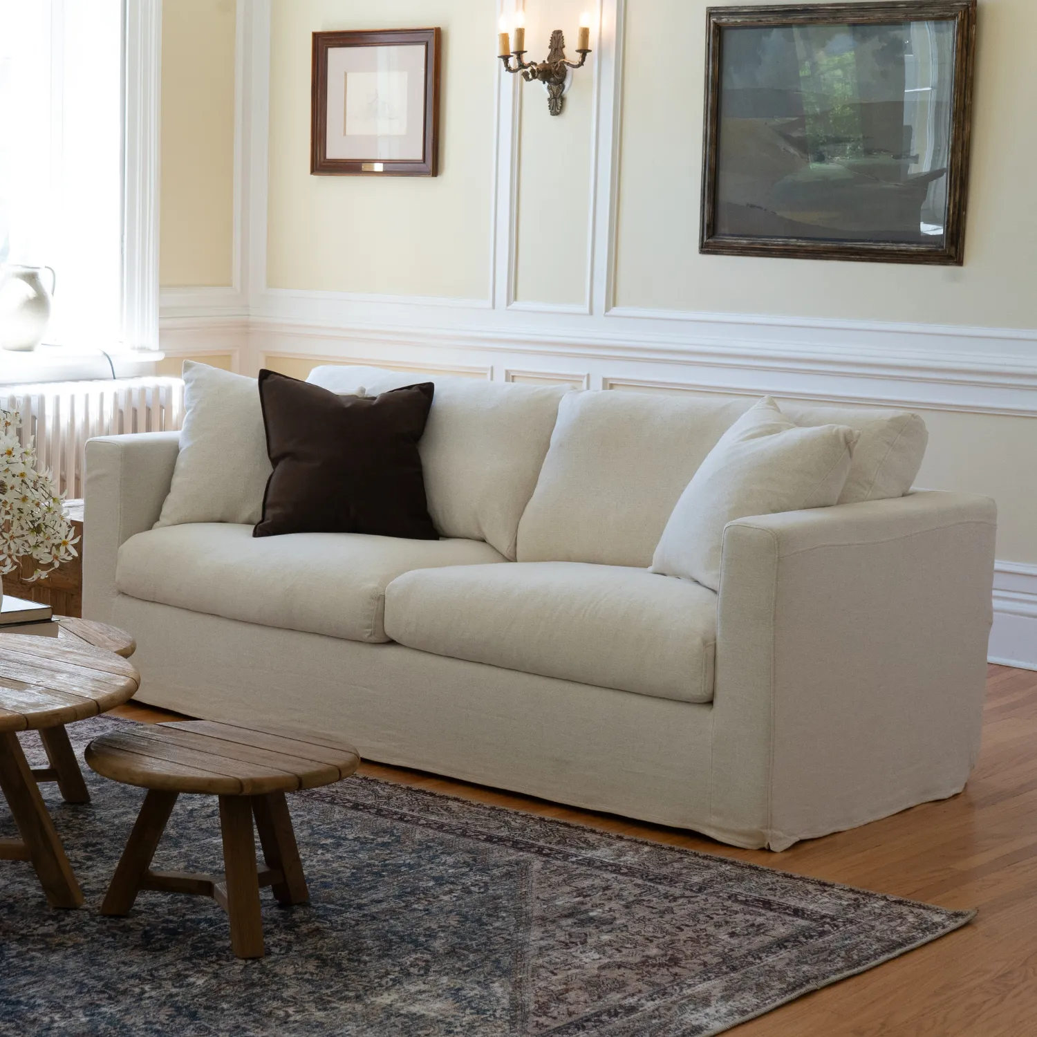 Bungalow 84" Cream Linen Slipcover Sofa