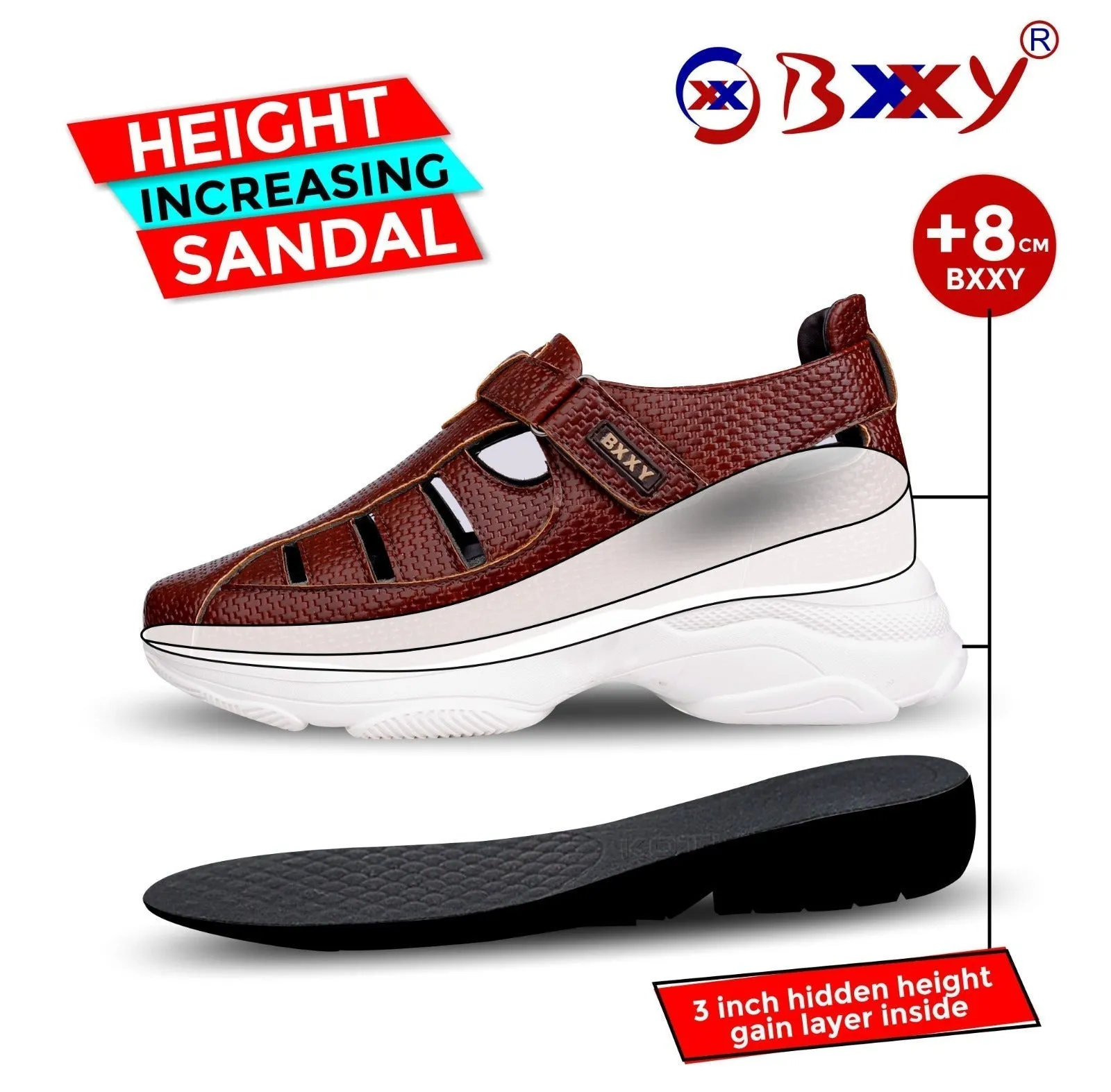 Bxxy Men's New Stylish 3 Inch Hidden Height Increasing Casual Sandals