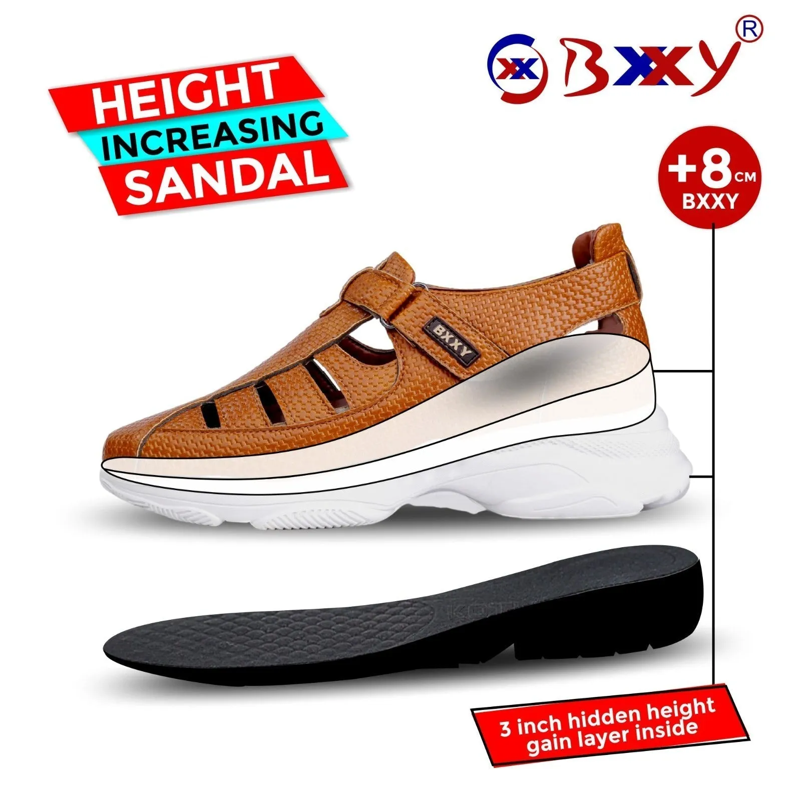 Bxxy Men's New Stylish 3 Inch Hidden Height Increasing Casual Sandals