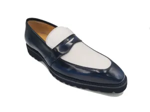 Carrucci blue and White Two-Tone Patent Leather Loafer Shoes Style No: KS480-102PT