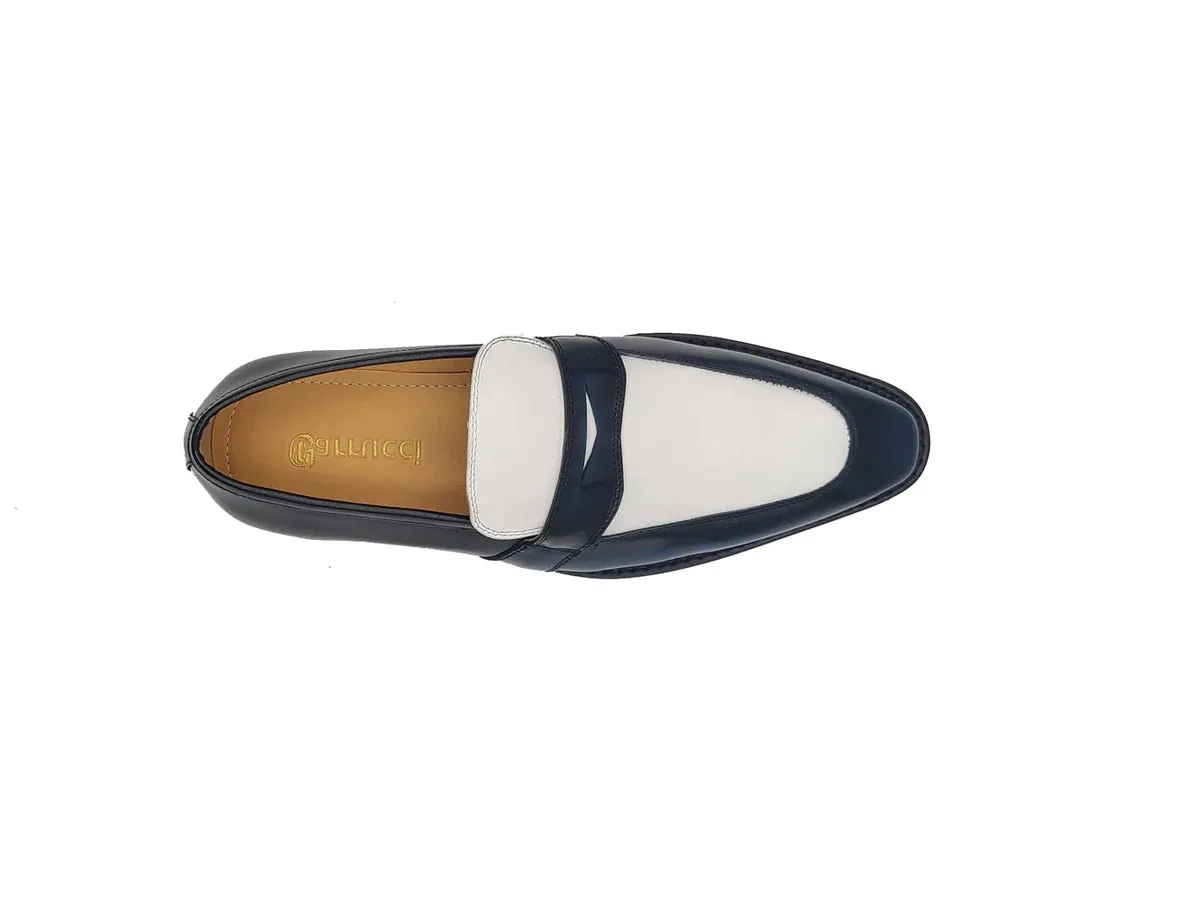 Carrucci blue and White Two-Tone Patent Leather Loafer Shoes Style No: KS480-102PT