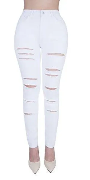 Casual Ripped Holes Skinny Jeans Jeggings Straight Fit Denim Pants Us 14 White 1