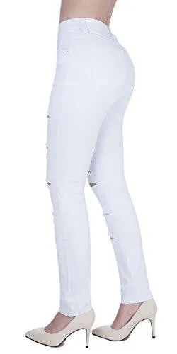 Casual Ripped Holes Skinny Jeans Jeggings Straight Fit Denim Pants Us 14 White 1