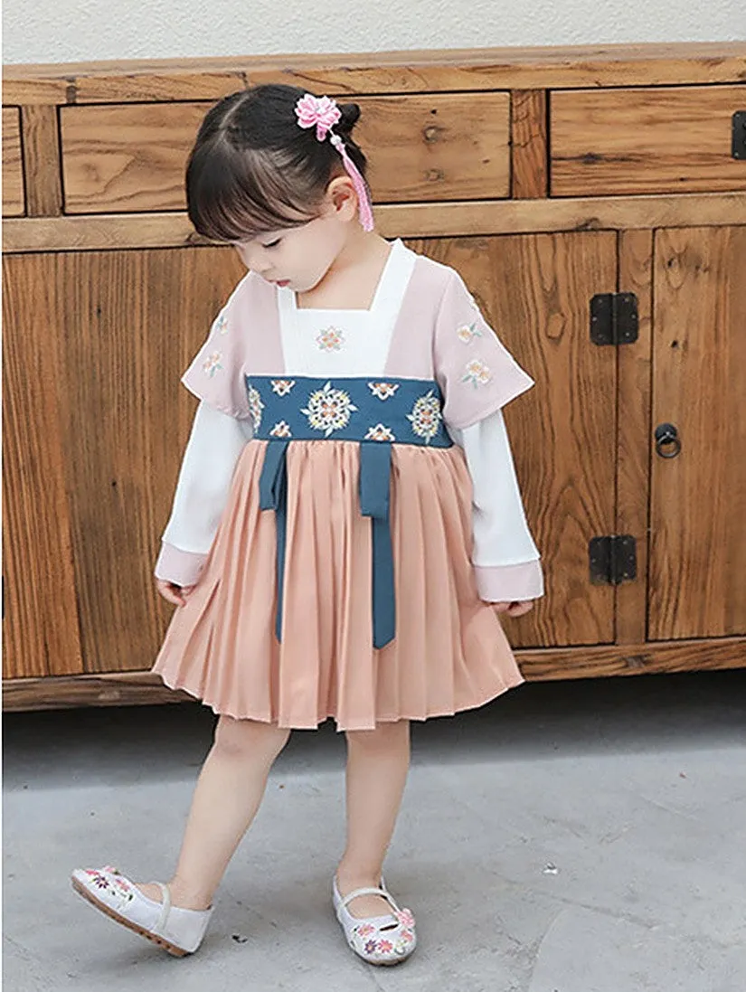 Childrens Chinese New Year Dress Short Sleeve Cheongsam Hanfu Dress Cute Costume for Girls