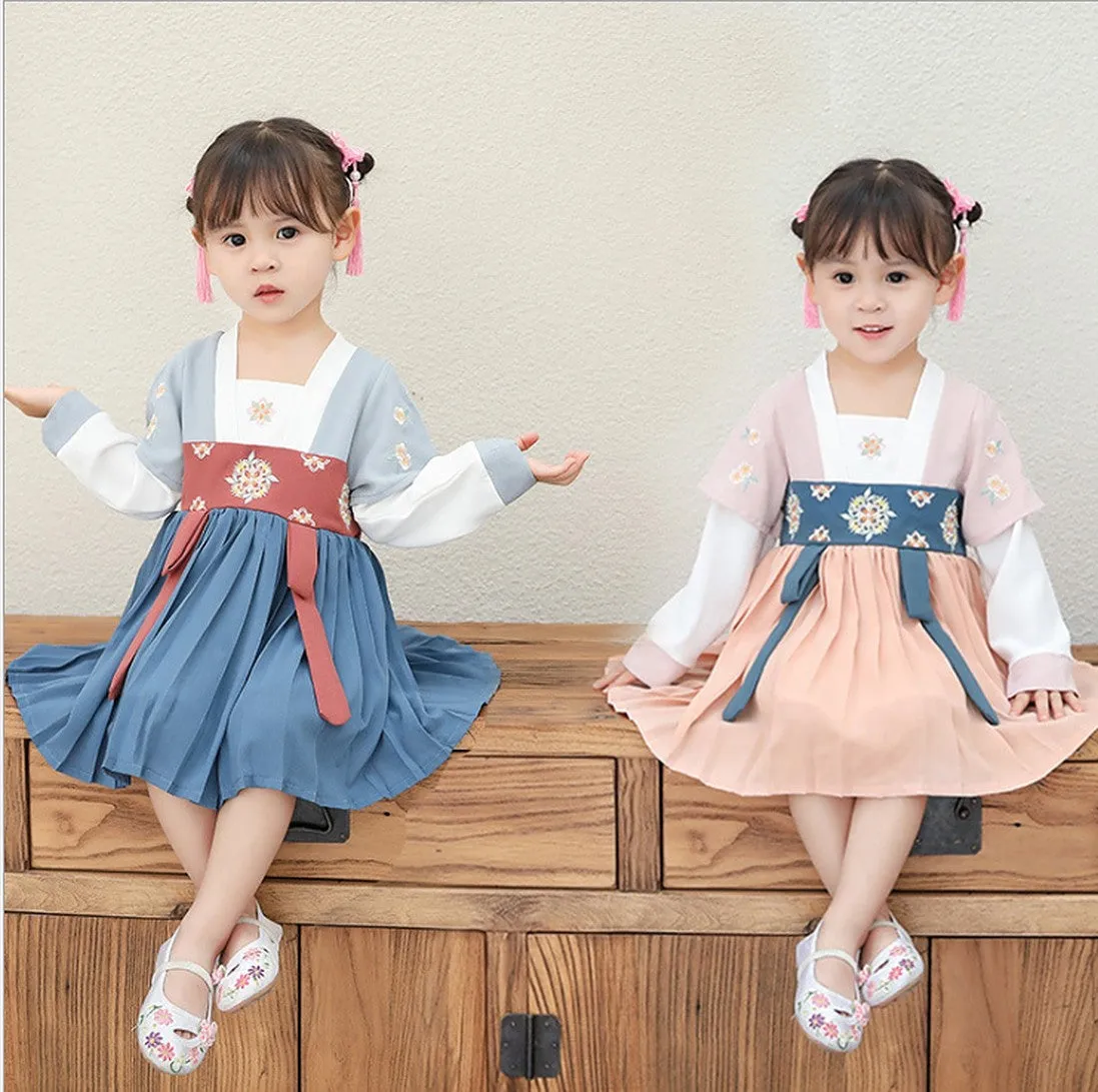 Childrens Chinese New Year Dress Short Sleeve Cheongsam Hanfu Dress Cute Costume for Girls