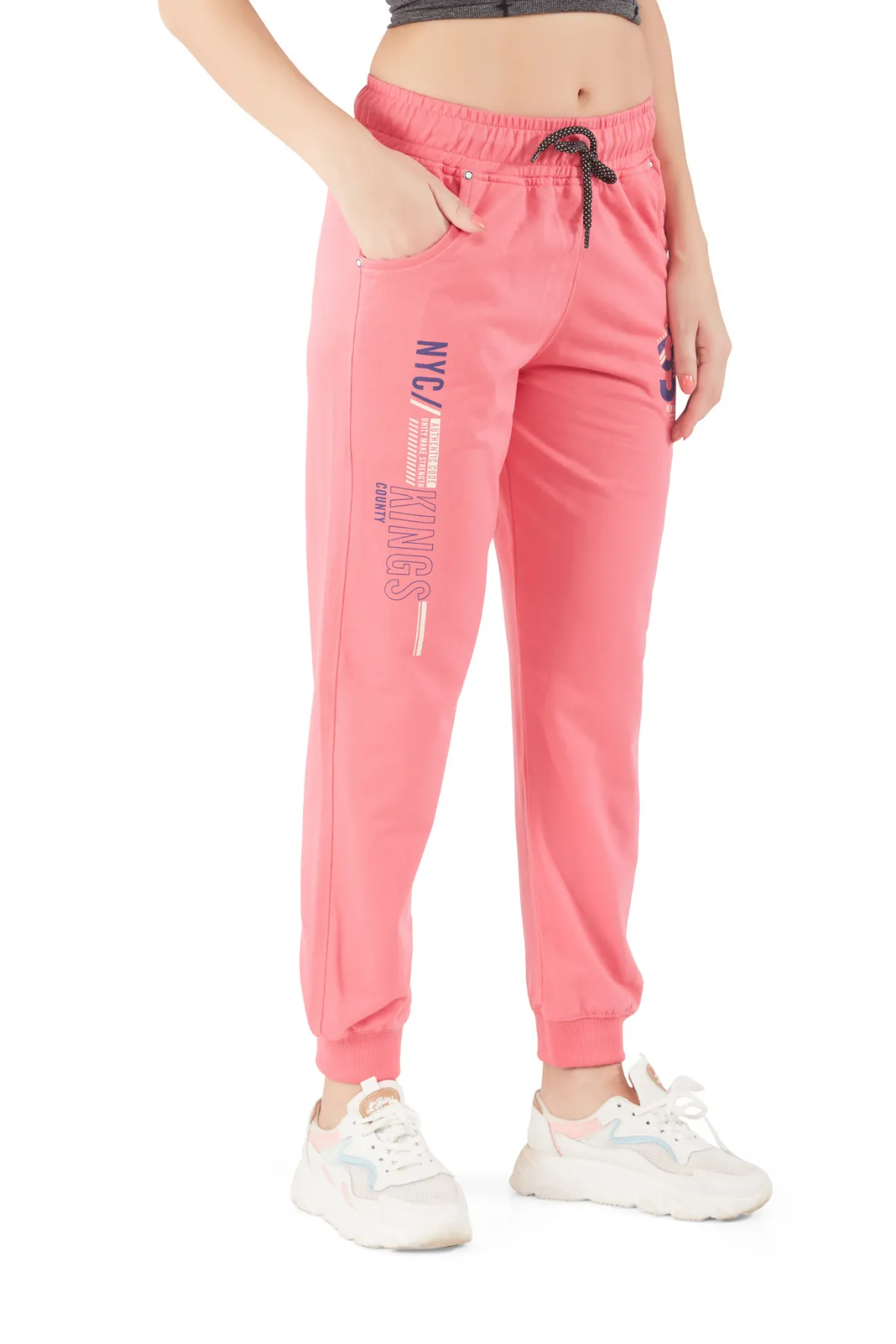 Cotton Regular Fit Joggers With Pockets - Pink