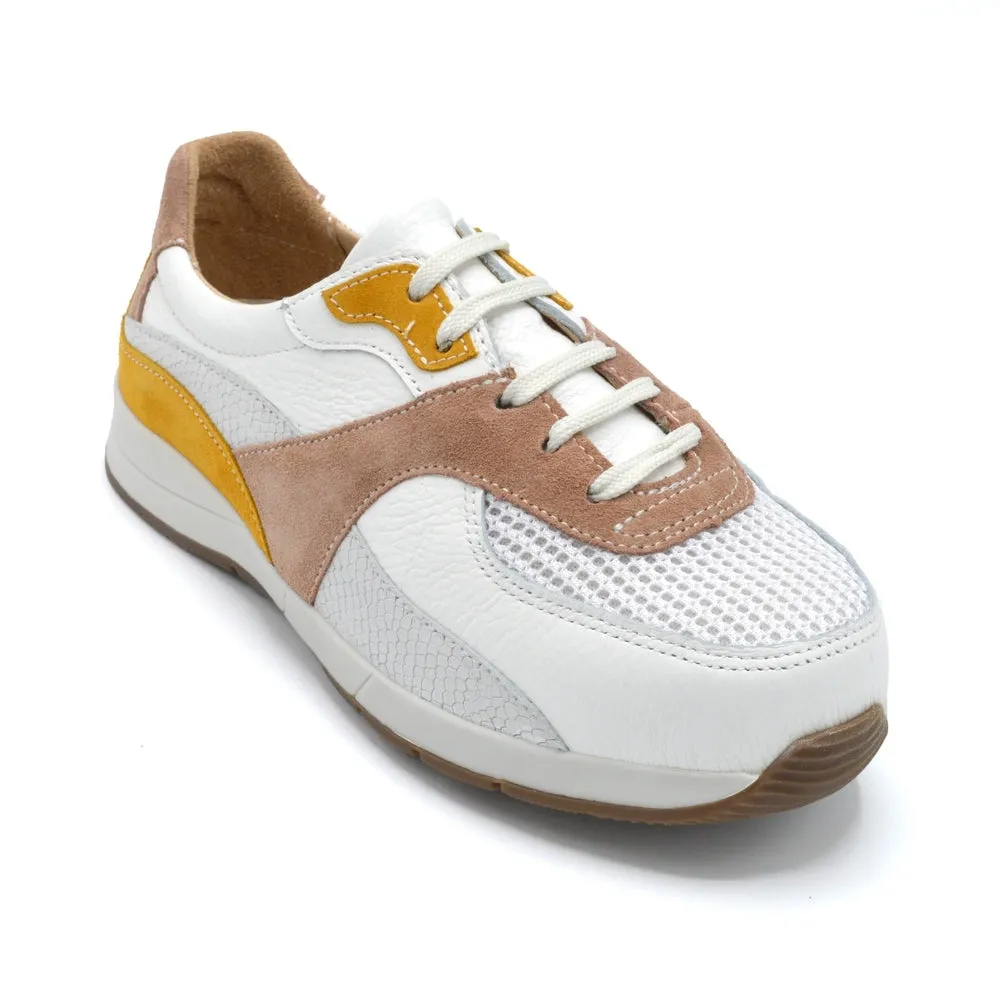 DB Diss - Ladies Extra Wide Trainer - 6V (6E-8E) Fitting - White/Mustard