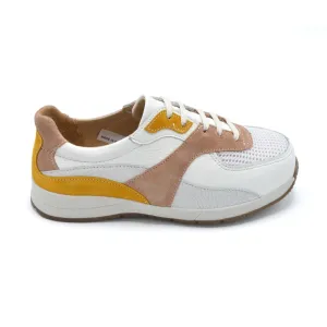 DB Diss - Ladies Extra Wide Trainer - 6V (6E-8E) Fitting - White/Mustard