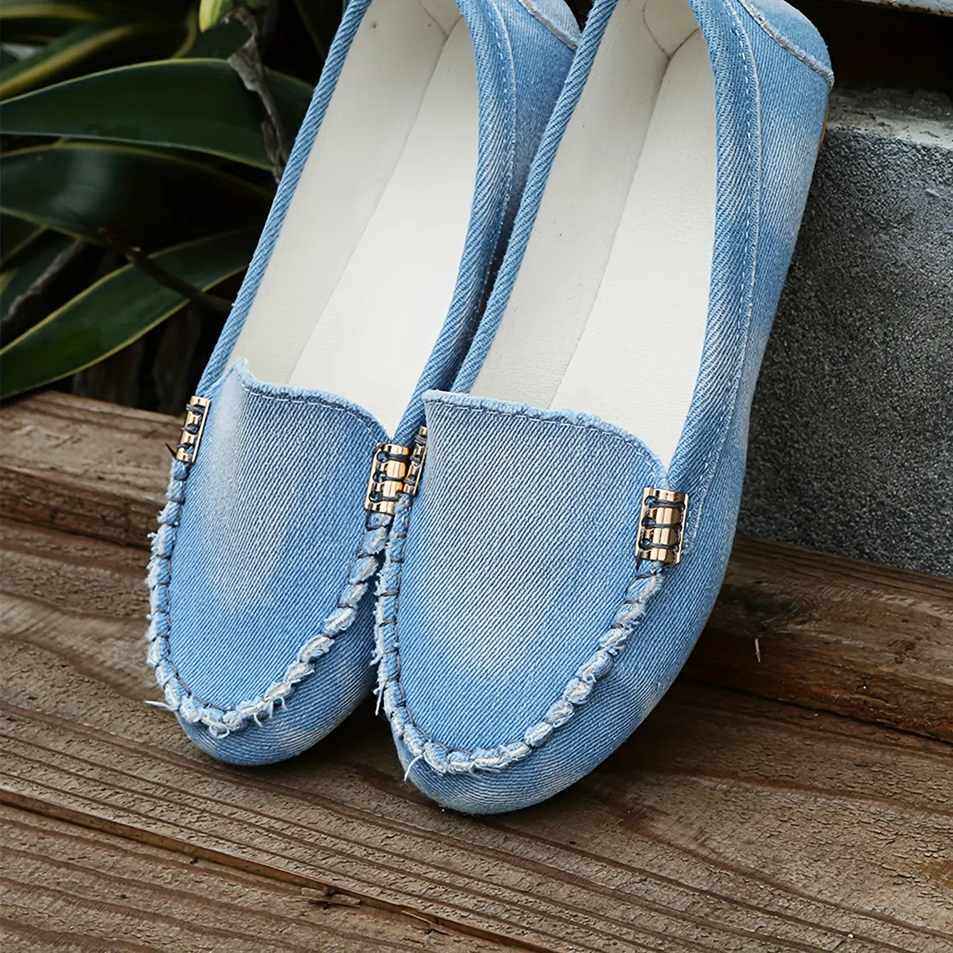 Denim Fabrics Raw Rope-like String Vamp Soft Sole Flat Shoes, Comfortable Soft Shoes, Maternity Supported Mommy Shoes, Women's Shoes