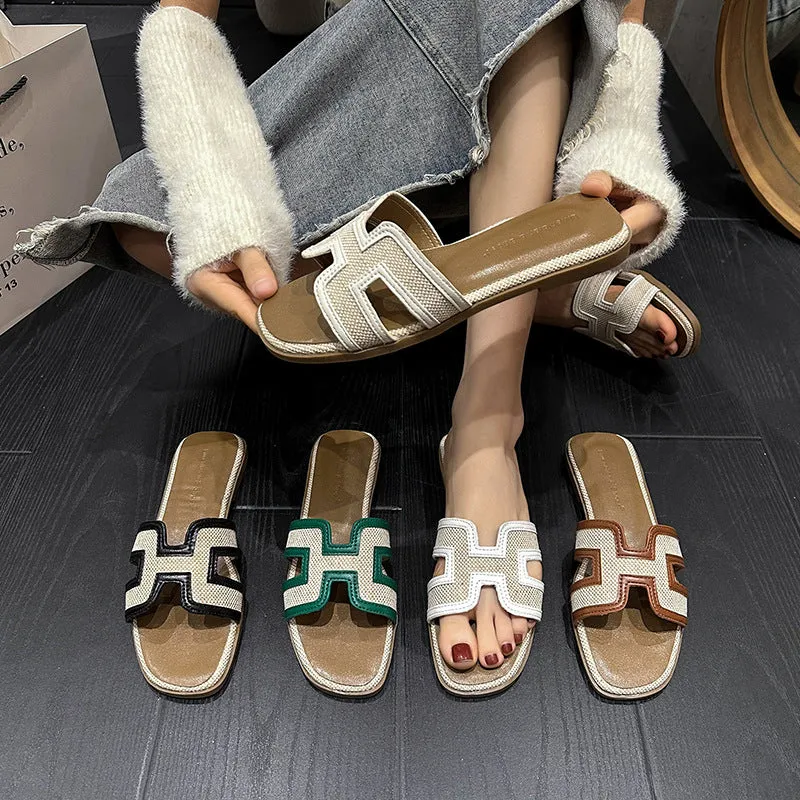 DUNNMALL  Fashion Brand AIMA Sandals Women's  Summer New H-Shaped Surface Slippers Wet Outdoor Beach Shoes Half Slippers