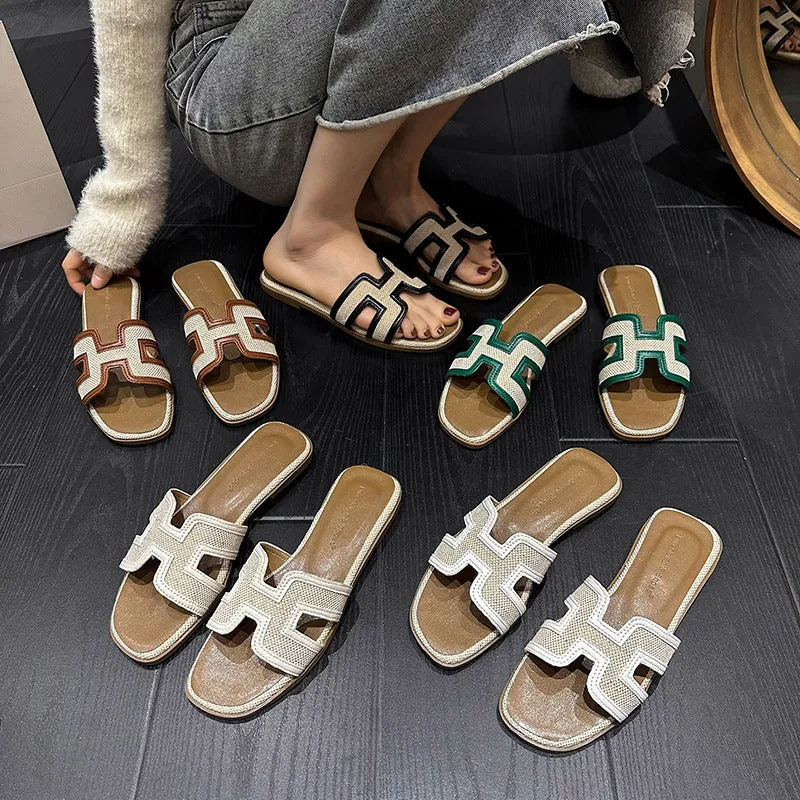 DUNNMALL  Fashion Brand AIMA Sandals Women's  Summer New H-Shaped Surface Slippers Wet Outdoor Beach Shoes Half Slippers