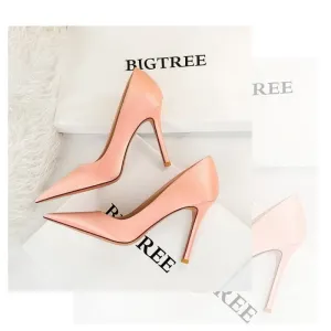 Elegant High Heel Shallow Mouth Silk Satin Women's Shoes