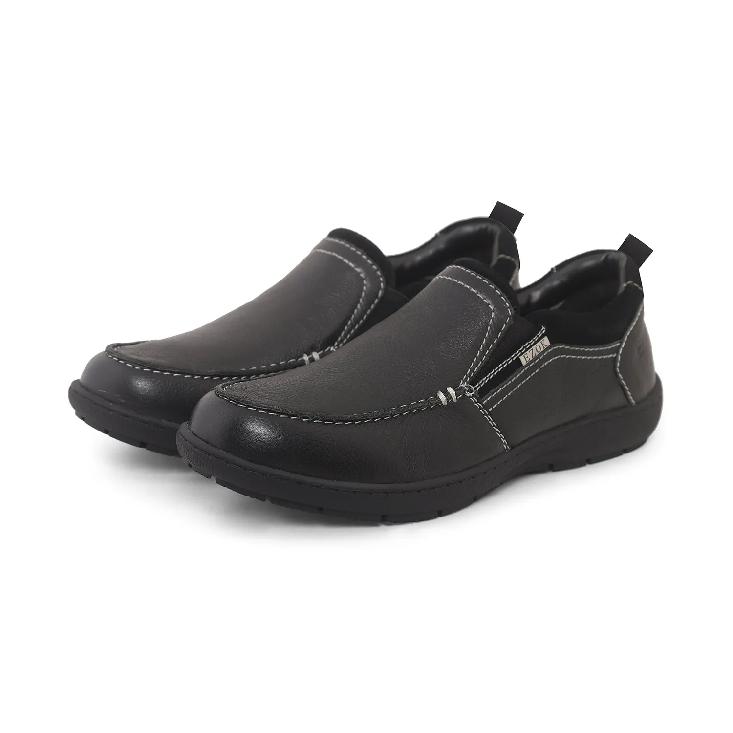 Ezok Men Black Leather Slipon Shoes