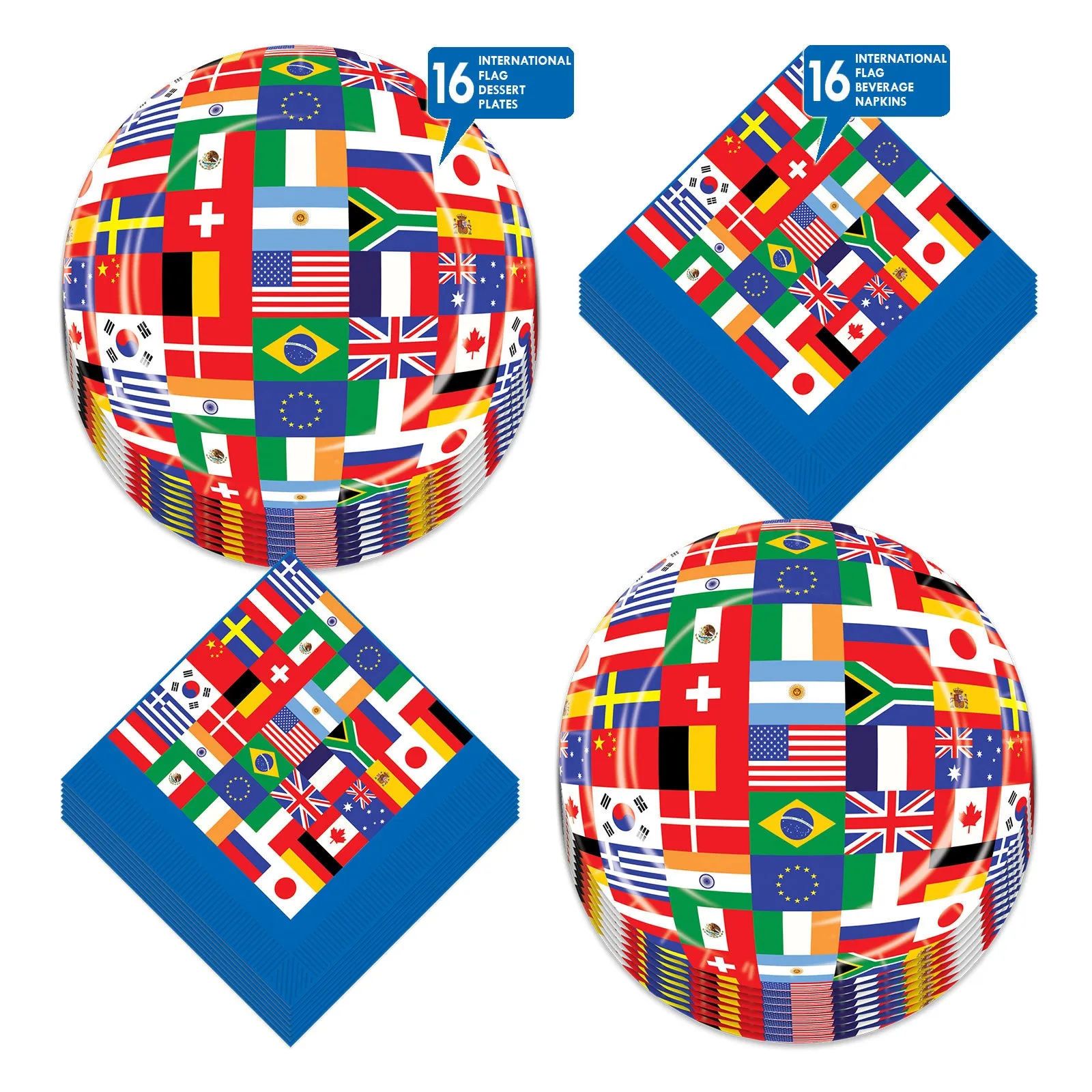 Flags of the World Olympics Party International Flag Paper Dessert Plates and Beverage Napkins (Serves 16)