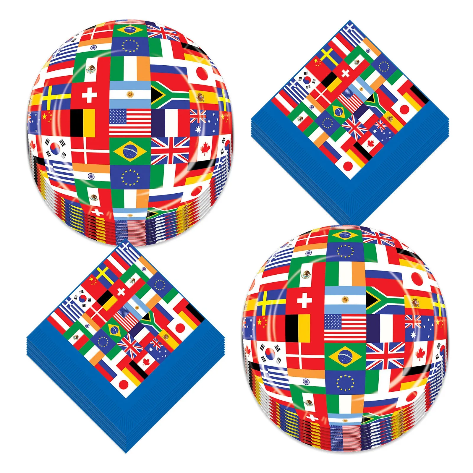 Flags of the World Olympics Party International Flag Paper Dessert Plates and Beverage Napkins (Serves 16)