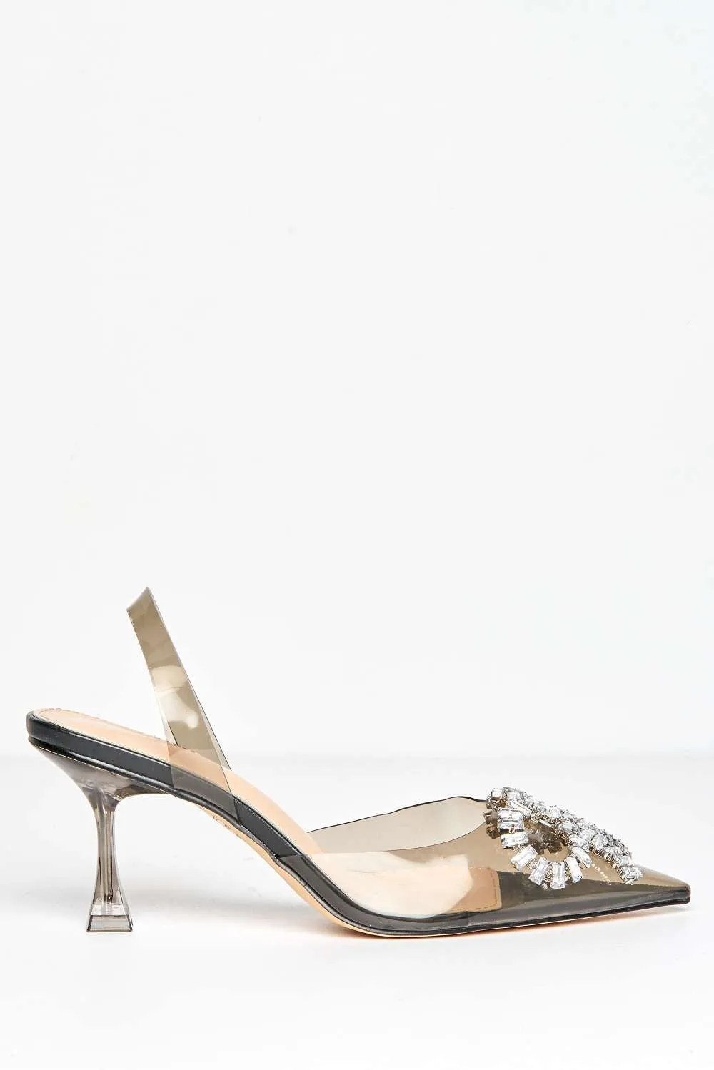 Florya Diamante Front Detail Sling Back Perspex Court Shoes in Black