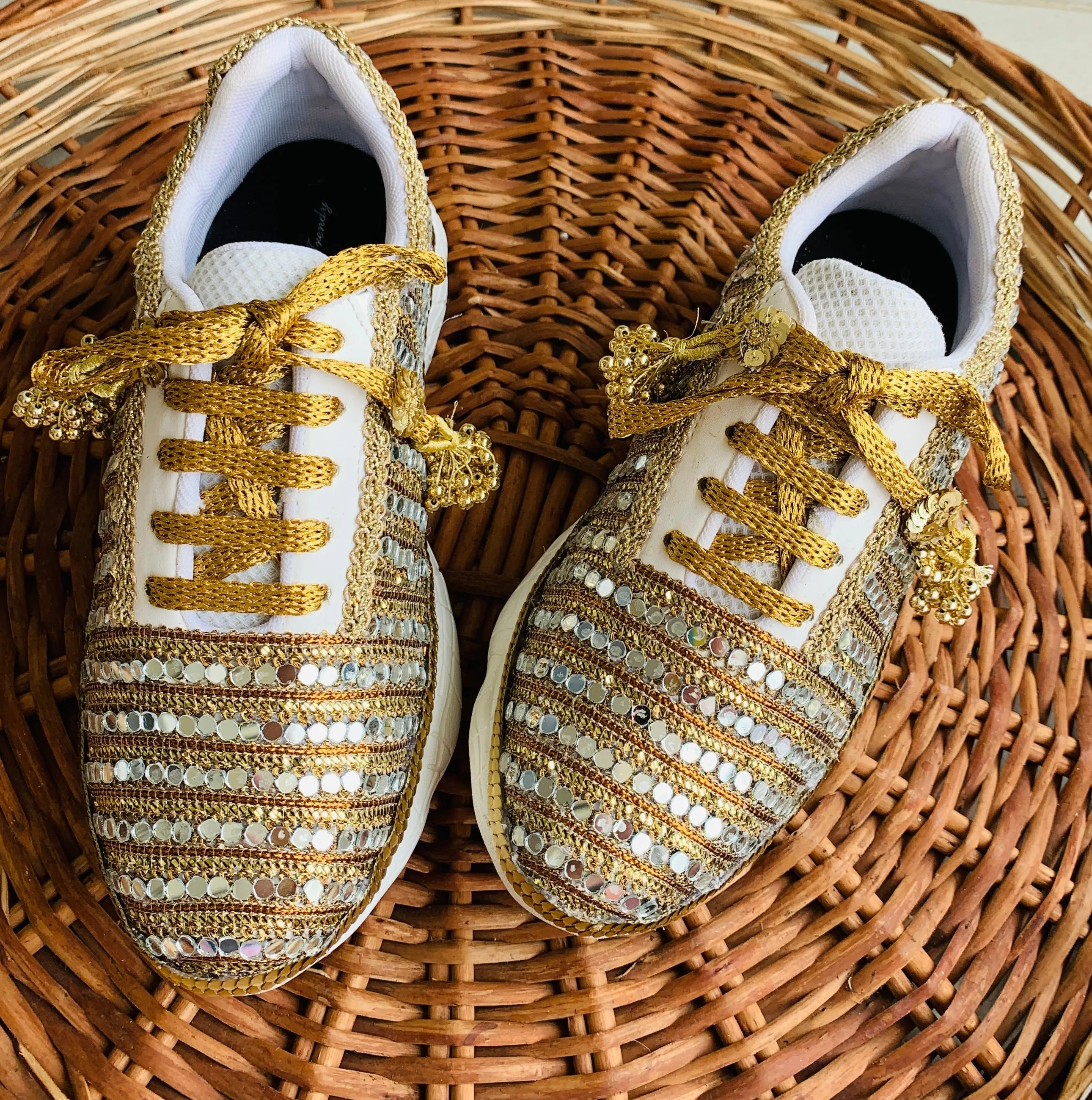 FUNKY N TRENDY gold mirror sneakers with for brides /bridesmaids / sneakers for bridesmaids/ handcrafted sneakers/ mirror sneakers / bridal sneakers / bridesmaid sneakers/ gold sneakers / mirror shoes