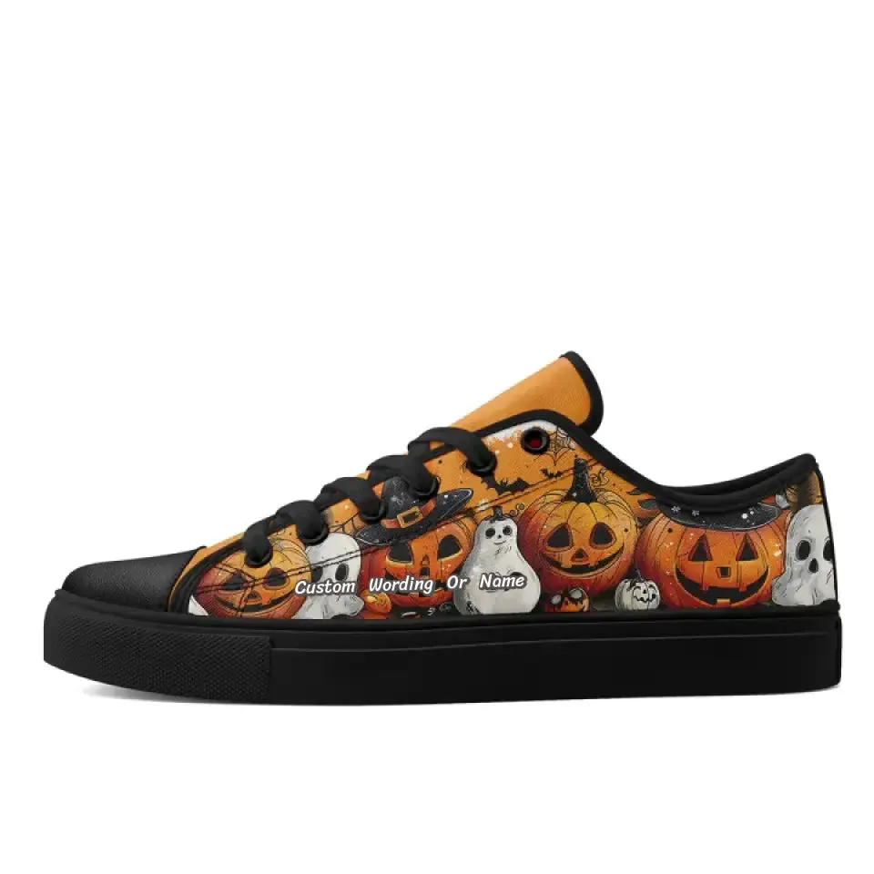 Gift Ideas,Personalized Halloween Sneakers, Custom Pumpkin Shoes, Canvas Skull Shoes, Gift for Halloween