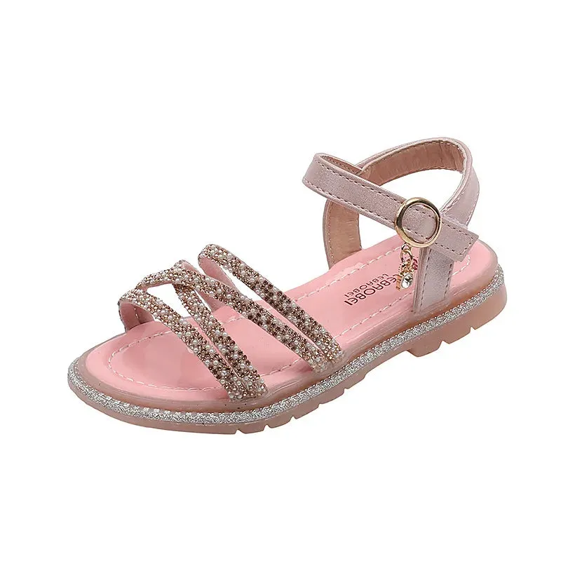 Girls Roman Sandals Open Toe Braided Solid Color High-top Simple Rivets New Summer Hollow Flat Casual Shoes Kids Fashion Casual