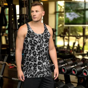 Gray Leopard Men's Tank Top, Animal Print Mens Womens Unisex Workout Top- Made in USA