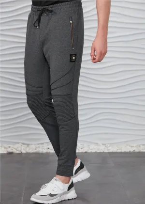 Gray Luxe Ribbed Panel Jogger Pants