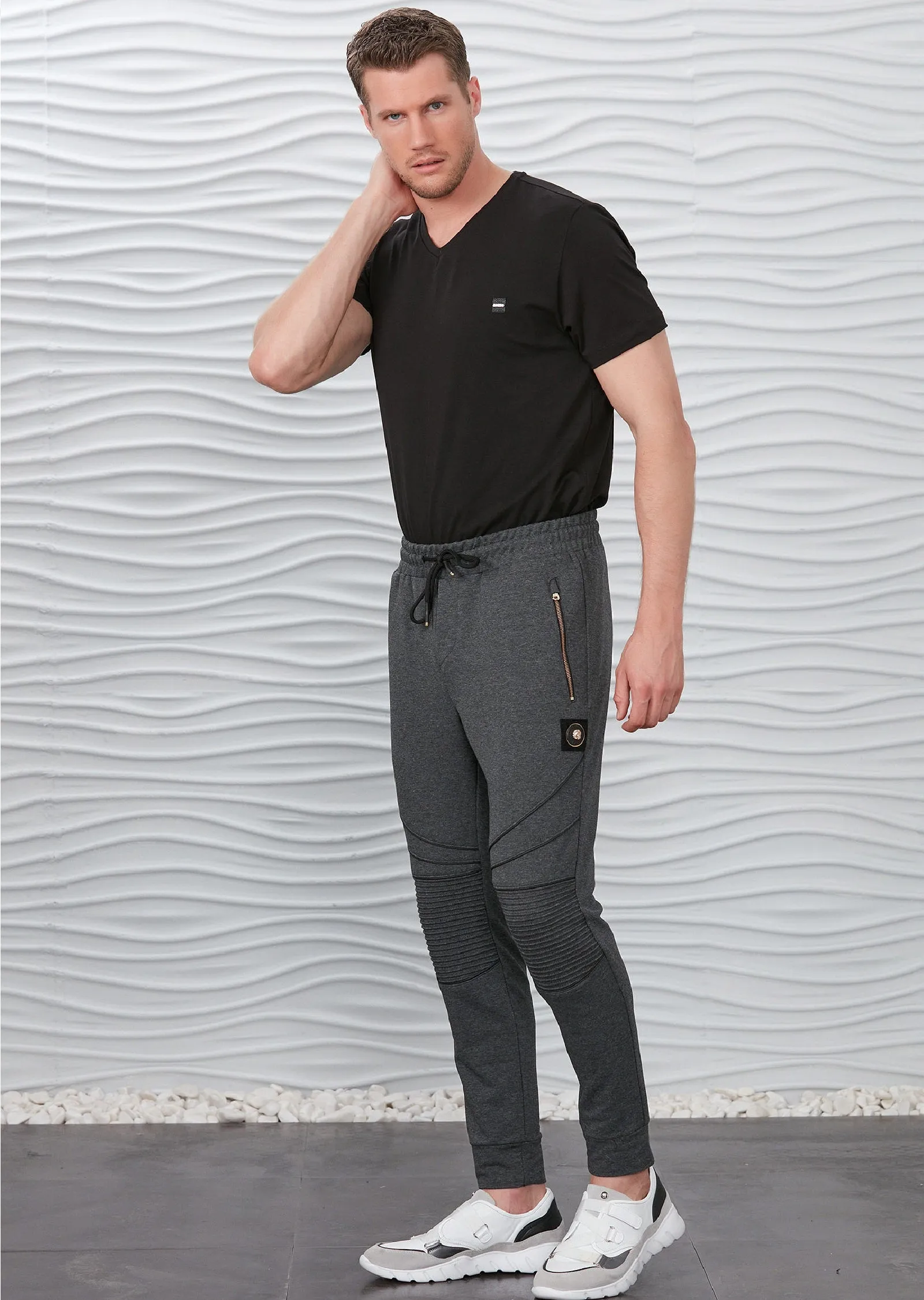 Gray Luxe Ribbed Panel Jogger Pants