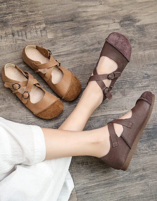 Handmade Soft Leather Cross Strap Flats Spring