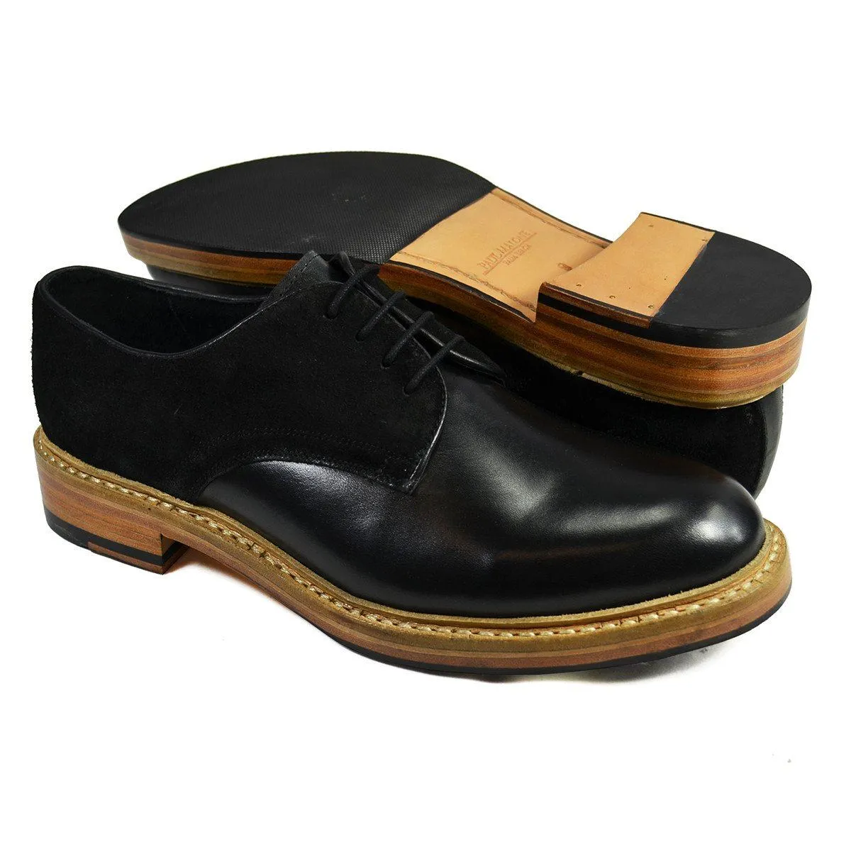 HARVARD Black Nappa and Suede Leather Darby