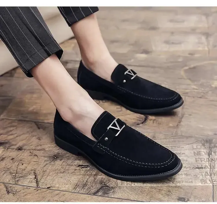 Hnzxzm Designer Brand Leather Shoes Men's Loafers Men's Flocked Shoes Business Blue Breathable Solid Color Shoes Handmade Casual Shoes