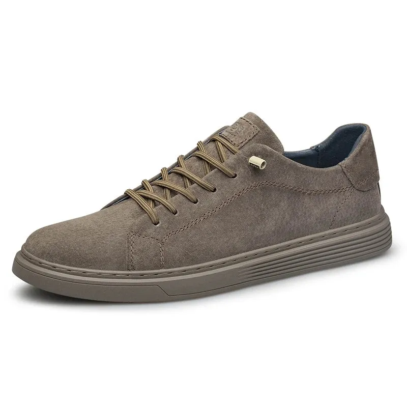 Hnzxzm High Quality Brown Suede Leather Shoes Men's Casual Shoes Women's Jogging Shoes Lace Up Soft Sole Sports Shoes Big Size: 36-47