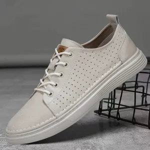 Hnzxzm Summer breathable Genuine Leather Casual Shoes Men's handmade Quality Male white Oxford Shoes Jogging Shoes