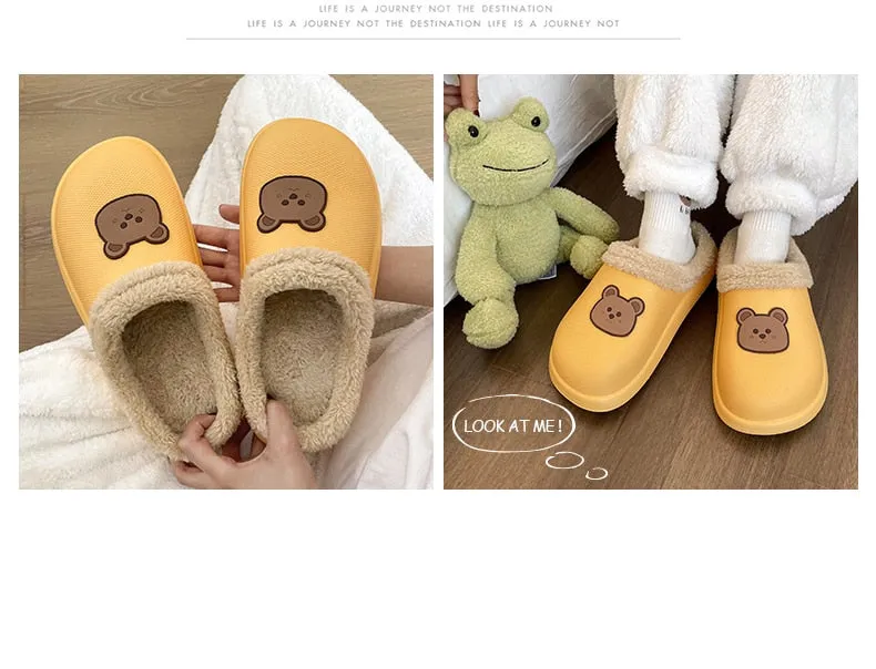 Hnzxzm Women Winter Waterproof Cartoon Comfotable Slippers WarmNon-Slip Plush Cotton Home Heel Suitable  Indoor and Outdoor