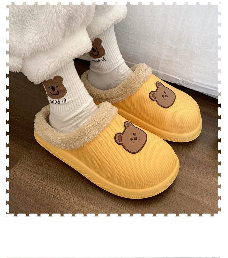 Hnzxzm Women Winter Waterproof Cartoon Comfotable Slippers WarmNon-Slip Plush Cotton Home Heel Suitable  Indoor and Outdoor