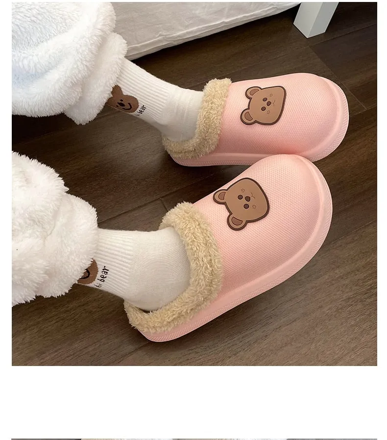 Hnzxzm Women Winter Waterproof Cartoon Comfotable Slippers WarmNon-Slip Plush Cotton Home Heel Suitable  Indoor and Outdoor