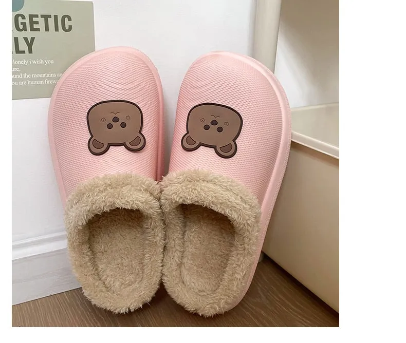 Hnzxzm Women Winter Waterproof Cartoon Comfotable Slippers WarmNon-Slip Plush Cotton Home Heel Suitable  Indoor and Outdoor