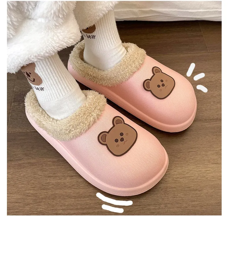 Hnzxzm Women Winter Waterproof Cartoon Comfotable Slippers WarmNon-Slip Plush Cotton Home Heel Suitable  Indoor and Outdoor