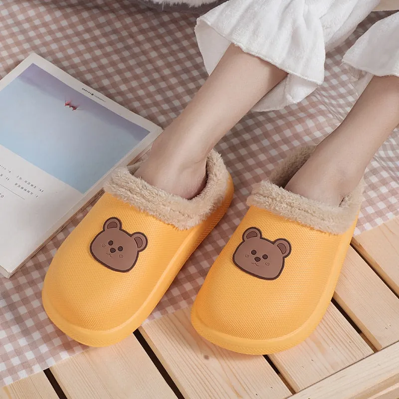 Hnzxzm Women Winter Waterproof Cartoon Comfotable Slippers WarmNon-Slip Plush Cotton Home Heel Suitable  Indoor and Outdoor