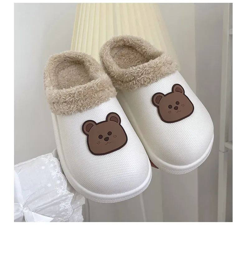 Hnzxzm Women Winter Waterproof Cartoon Comfotable Slippers WarmNon-Slip Plush Cotton Home Heel Suitable  Indoor and Outdoor