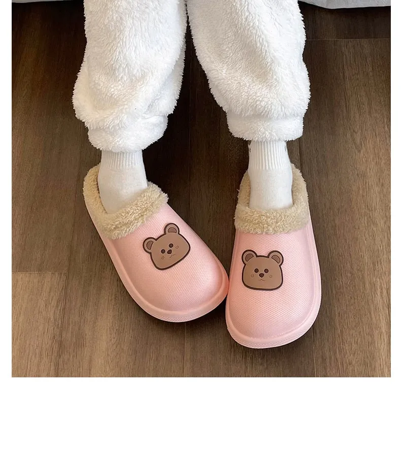 Hnzxzm Women Winter Waterproof Cartoon Comfotable Slippers WarmNon-Slip Plush Cotton Home Heel Suitable  Indoor and Outdoor