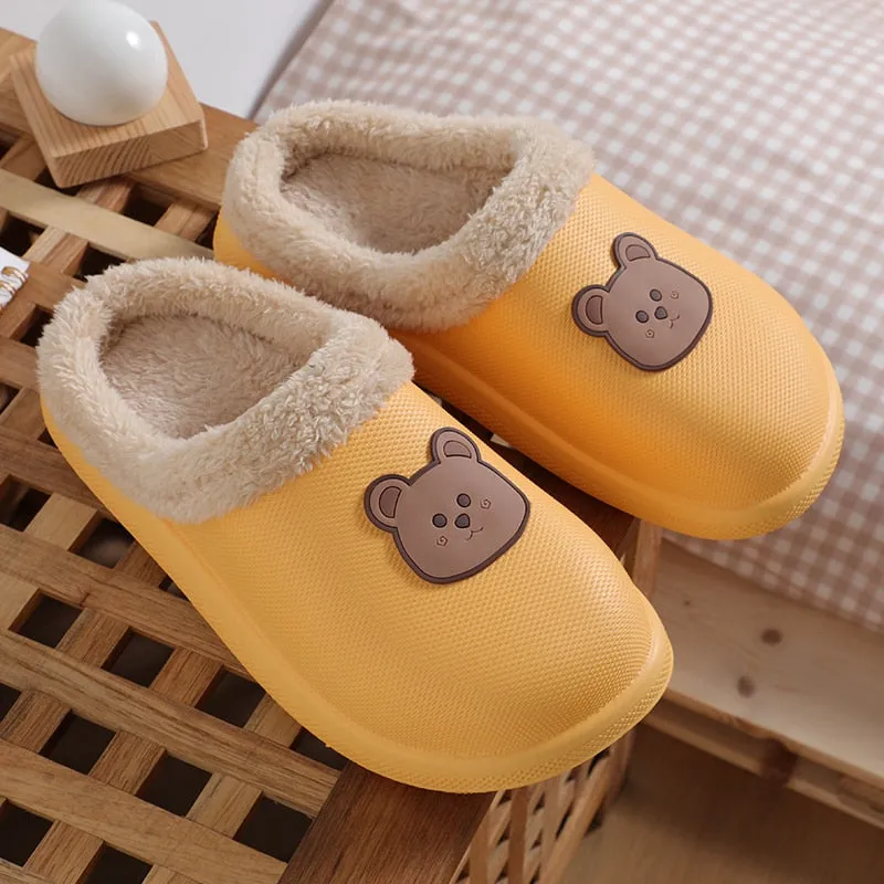 Hnzxzm Women Winter Waterproof Cartoon Comfotable Slippers WarmNon-Slip Plush Cotton Home Heel Suitable  Indoor and Outdoor