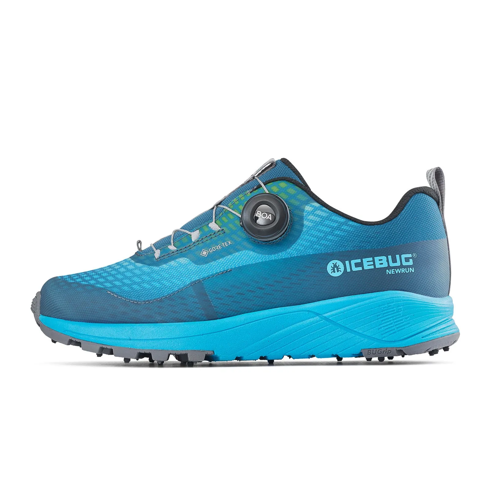 Icebug NewRun BUGrip GTX Running Shoe (Women) - Mist Blue/Aqua with Studs