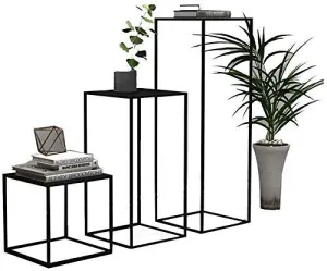 INDIAN DECOR. 45919 Metal All Indoor Nesting Side End Accent Coffee Nightstand Modern Corner Table (Black)