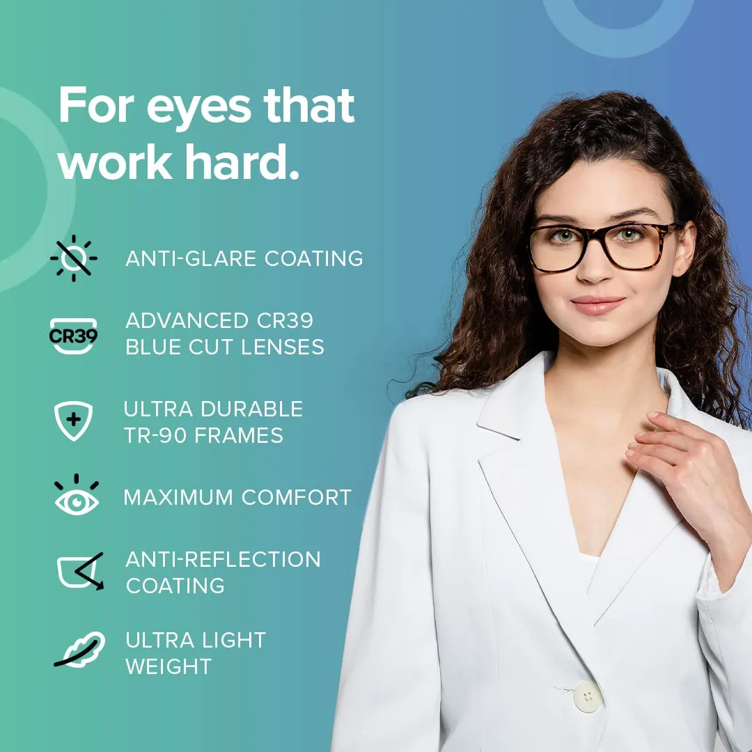 Intellilens | Zero Power Blue Cut Computer Glasses | Anti Glare, Lightweight & Blocks Harmful Rays | UV Protection Specs | For Men & Women | Silver | Square | Medium